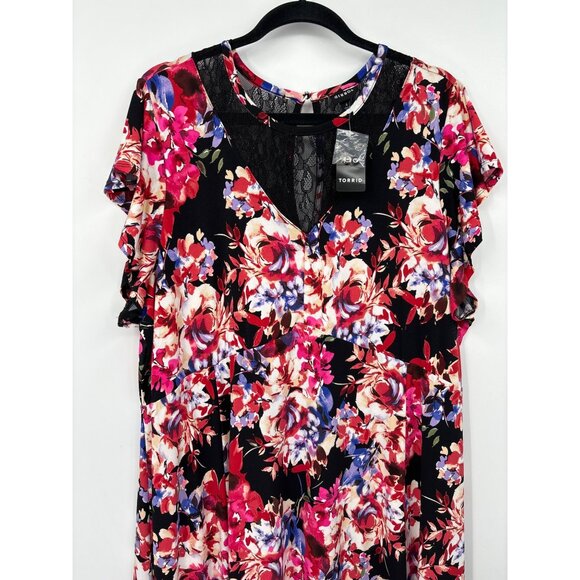 Torrid Floral Lace Fit & Flare Midi Asymentrical Dress Studio Knit Black 4X New - Picture 5 of 10